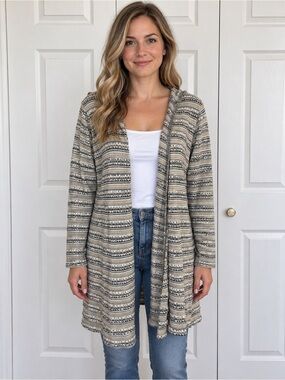 Say What? Women’s Large Hooded Open Front Striped Long Knit Cardigan USA